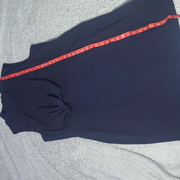 Donna Morgan Stretch Mock Neck Mini Sheath Dress Navy Blue - Picture 11 of 12